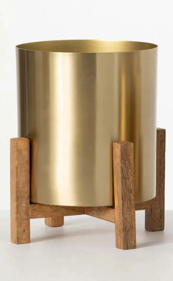 Inspire Me! Home Decor Gold Planters On Wood Stand (2 Sizes)