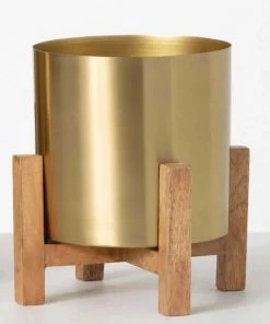 Inspire Me! Home Decor Gold Planters On Wood Stand (2 Sizes)