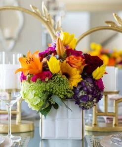 Inspire Me! Home Decor White Square Design Vase With Gold Border