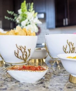 Inspire Me! Home Decor White Ceramic Bowl With Gold Textured Details (2 Sizes)