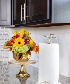 Inspire Me! Home Decor KITCHEN Silver Leaf Paper Towel Holder With Marble Base "From Pops Of Color Home Collection"