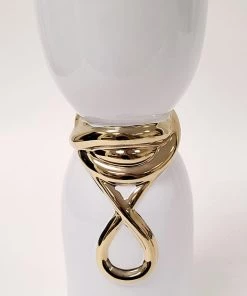 Inspire Me! Home Decor White Ceramic Vase With Elegant Gold Details (2 Sizes)