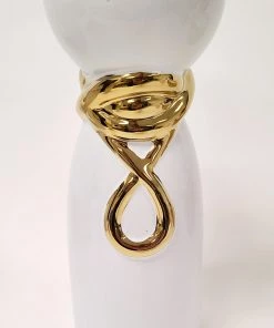 Inspire Me! Home Decor White Ceramic Candle Holder With Gold Elegant Details (2 Sizes)