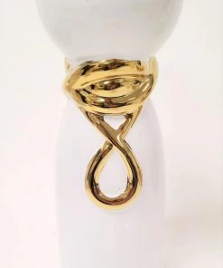 Inspire Me! Home Decor White Ceramic Candle Holder With Gold Elegant Details (2 Sizes)