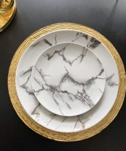 Inspire Me! Home Decor KITCHEN Metallic Marbled 16 Piece Dinner Set