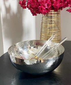 Inspire Me! Home Decor Large Hammered Silver Bowl With Gold Detailing