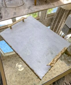 Inspire Me! Home Decor White Marble Tray With Gold Textured Handles And Edge