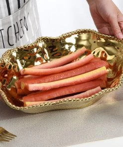 Inspire Me! Home Decor Gold Wavy Beaded Serving Bowl