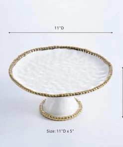 Inspire Me! Home Decor Gold And White Beaded Cake Stand