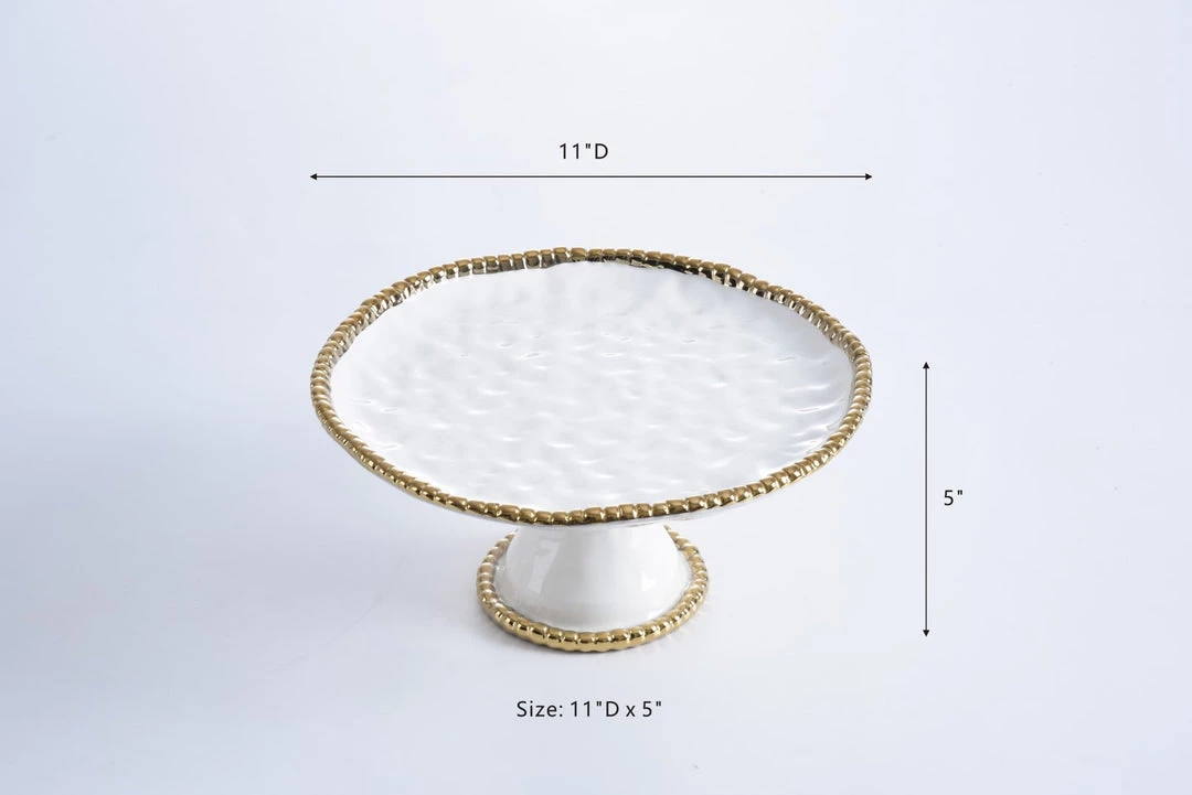 Inspire Me! Home Decor Gold And White Beaded Cake Stand