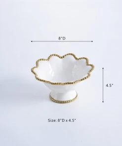 Inspire Me! Home Decor Gold And White Beaded Pedestal Bowl