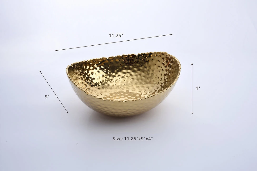 Inspire Me! Home Decor Gold Oval Hammered Porcelain Bowl