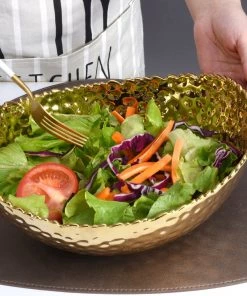 Inspire Me! Home Decor Gold Oval Hammered Porcelain Bowl