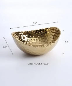 Inspire Me! Home Decor Gold Oval Hammered Porcelain Bowl
