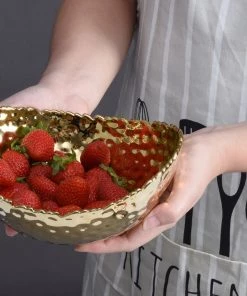 Inspire Me! Home Decor Gold Oval Hammered Porcelain Bowl