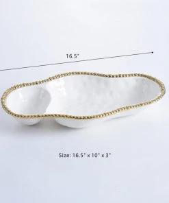 Inspire Me! Home Decor Gold And White Beaded Sectioned Serving Dish