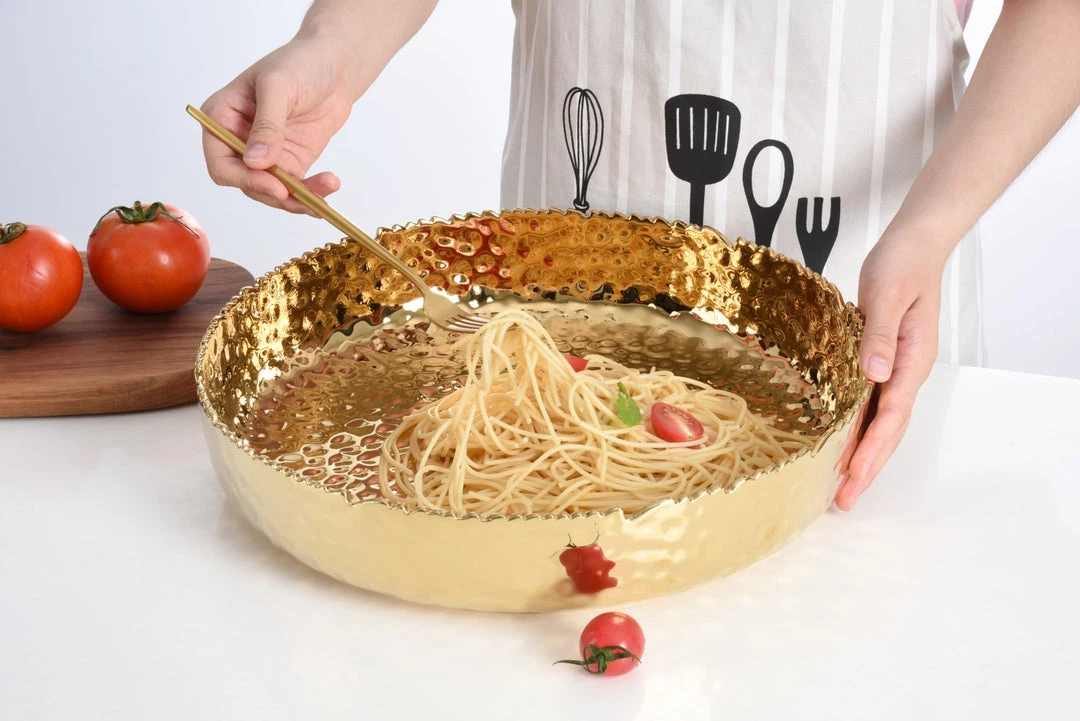 Inspire Me! Home Decor X-Large Textured Gold Shallow Bowl