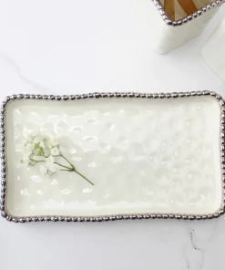 Inspire Me! Home Decor White & Silver Beaded Vanity Collection (3 Items) Each Sold Indiviually