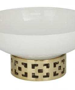 Inspire Me! Home Decor Extra Large White Ceramic Bowl With Gold Cutout Detail