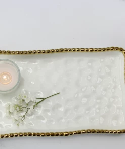 Inspire Me! Home Decor White & Gold Beaded Vanity Collection (3 Items) Each Sold Individually