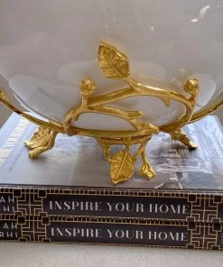 Inspire Me! Home Decor White Glass Bowl With Gold Leaf Stand