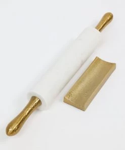 Inspire Me! Home Decor Marble Rolling Pin With Gold Hammered Handles