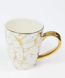 Inspire Me! Home Decor Oversized White & Gold Mug With Marbled Design And Gold Handle