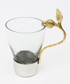 Inspire Me! Home Decor Glass Mug With Gold Pomegranate Handle And Silver Metal Base