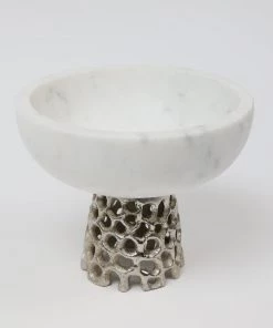 Inspire Me! Home Decor Marble Bowl With Intricate Detailed Metal Base (2 Colors)