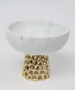 Inspire Me! Home Decor Marble Bowl With Intricate Detailed Metal Base (2 Colors)