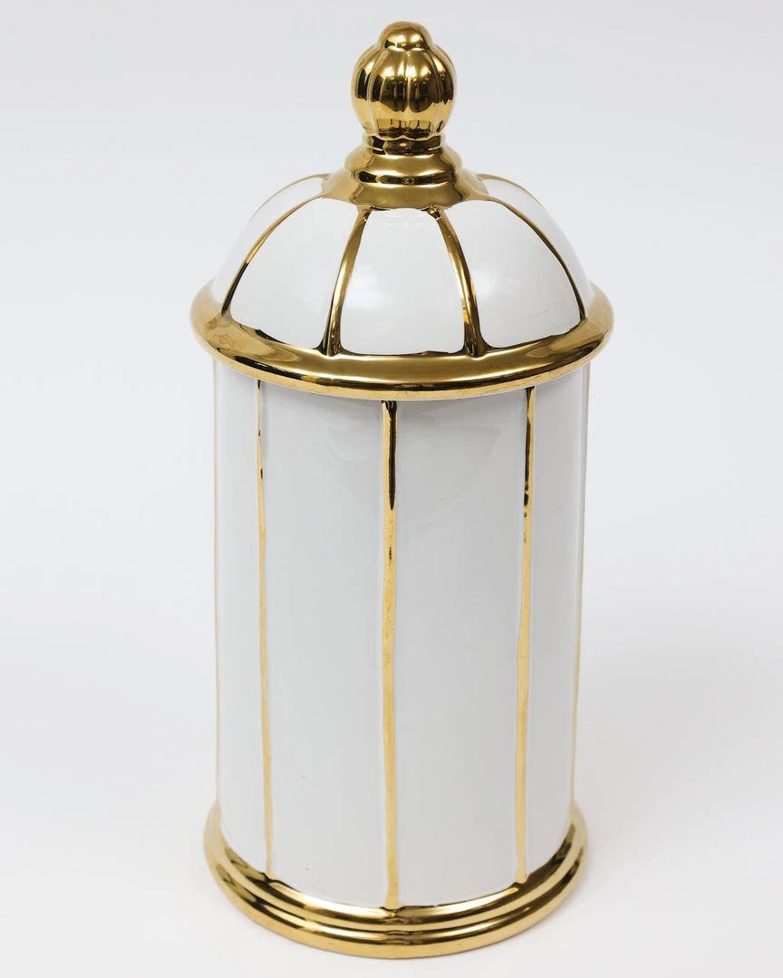 Inspire Me! Home Decor White Ceramic Lidded Jar With Gold Linear Detail (3 Sizes)