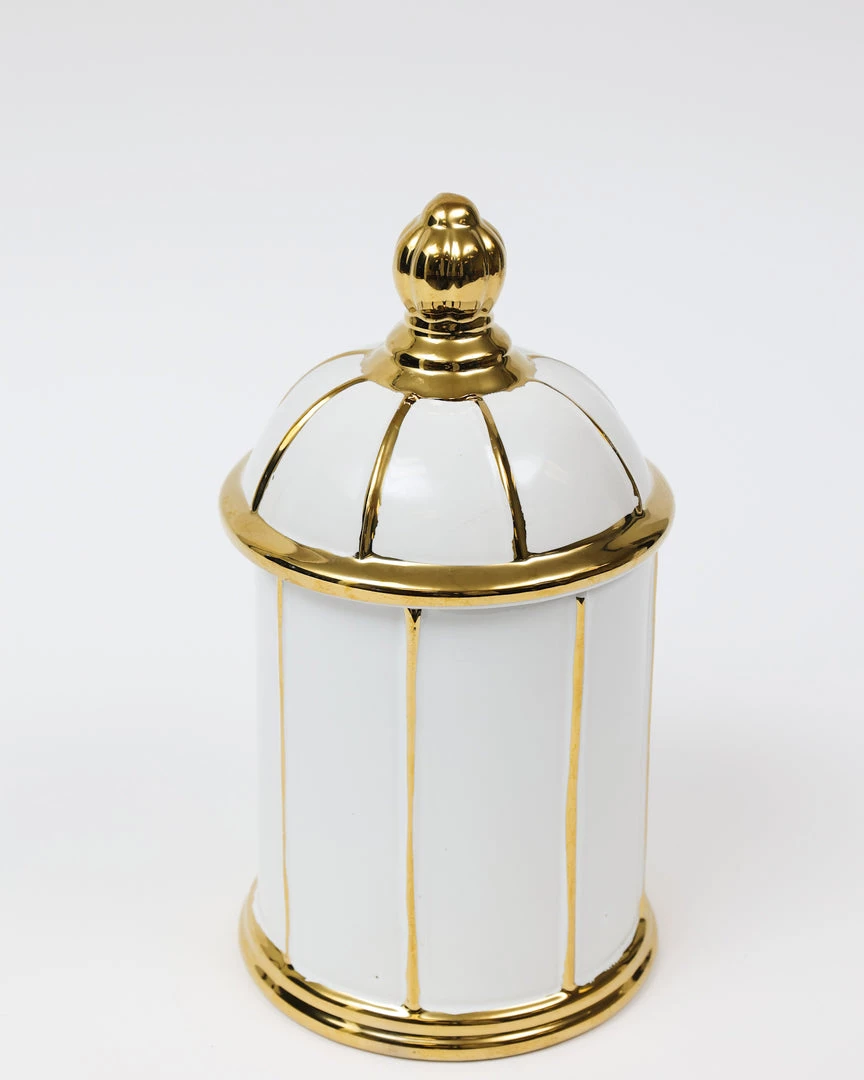 Inspire Me! Home Decor White Ceramic Lidded Jar With Gold Linear Detail (3 Sizes)