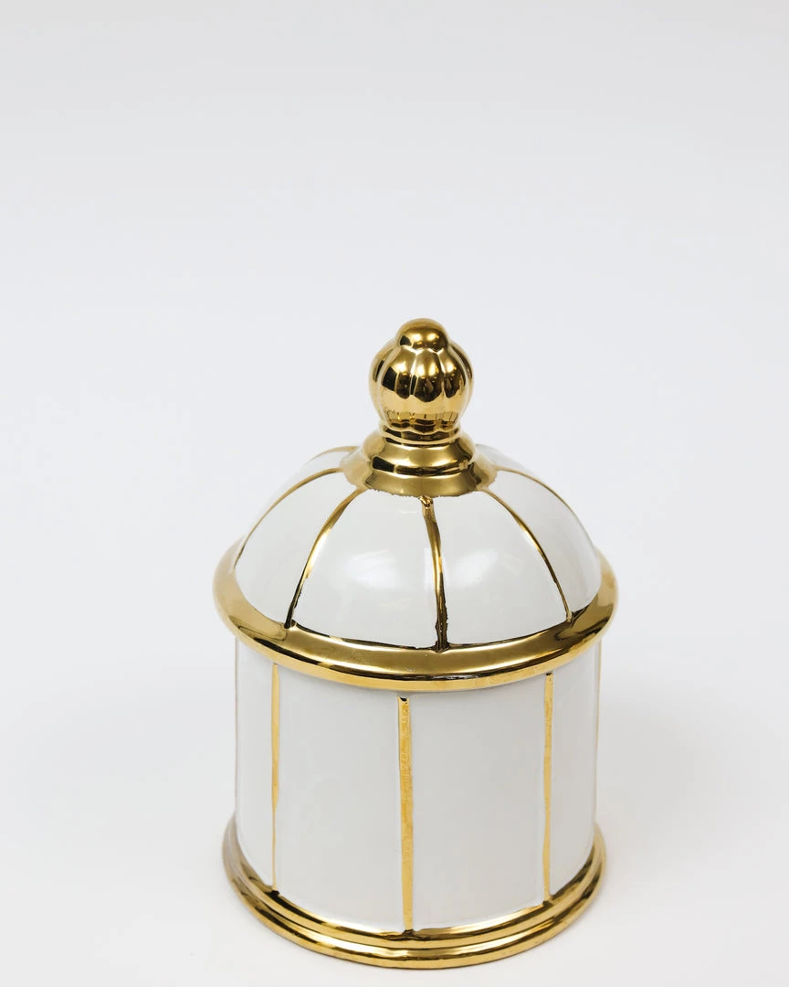 Inspire Me! Home Decor White Ceramic Lidded Jar With Gold Linear Detail (3 Sizes)