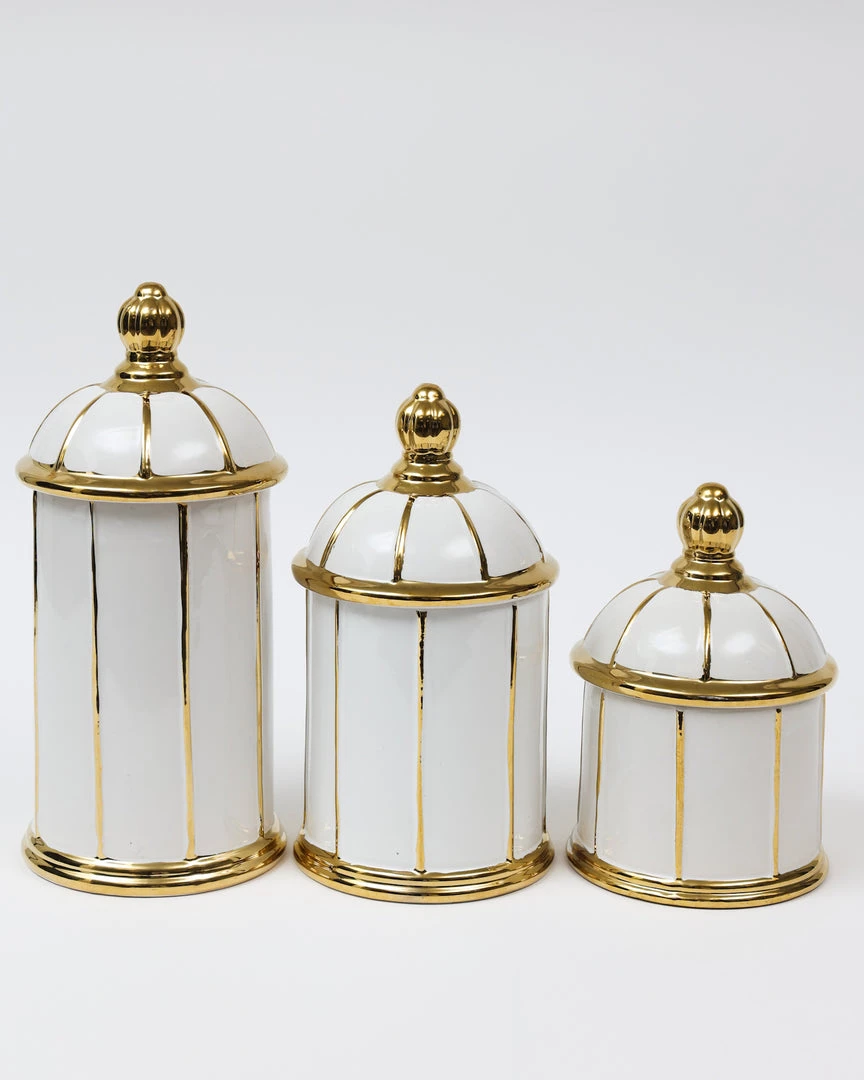 Inspire Me! Home Decor White Ceramic Lidded Jar With Gold Linear Detail (3 Sizes)