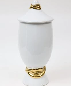 Inspire Me! Home Decor White Ceramic Jar With Elegant Gold Details (2 Sizes)