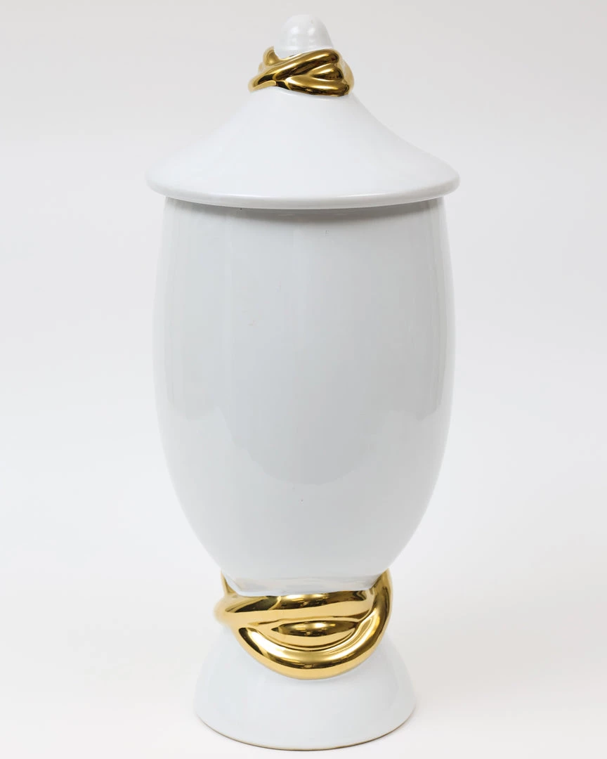 Inspire Me! Home Decor White Ceramic Jar With Elegant Gold Details (2 Sizes)
