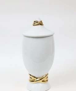 Inspire Me! Home Decor White Ceramic Jar With Elegant Gold Details (2 Sizes)