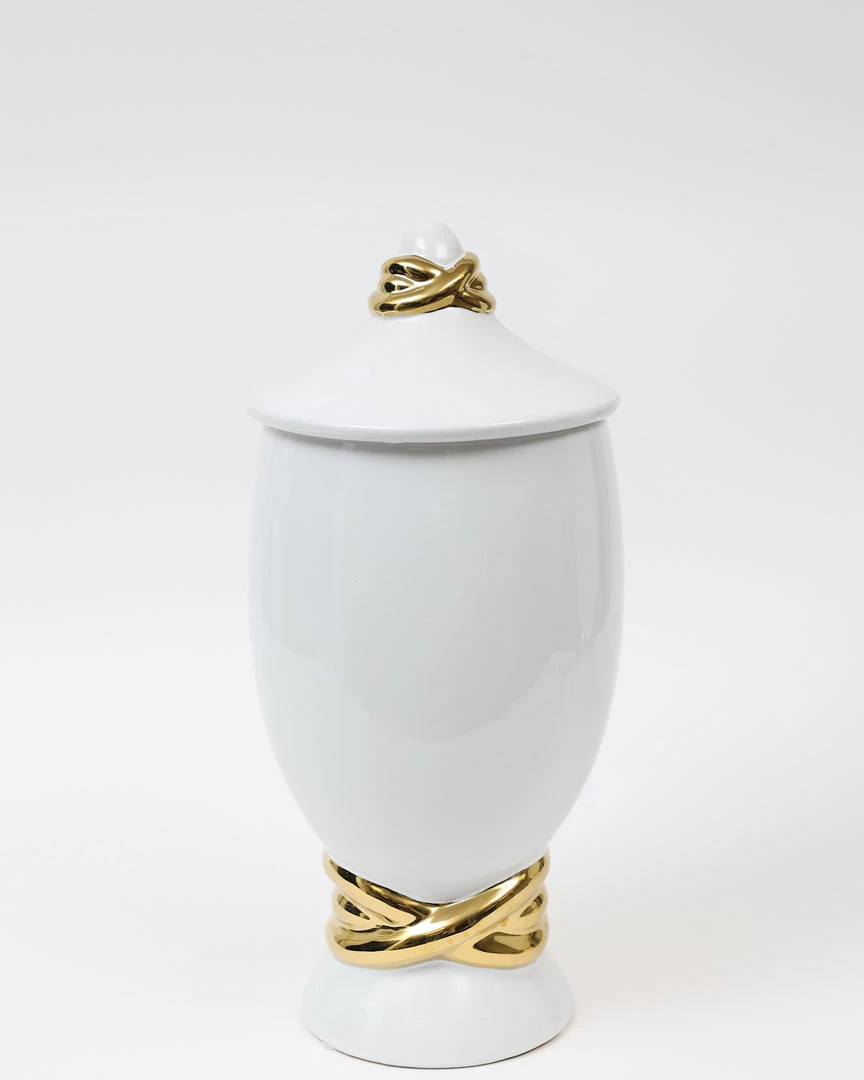 Inspire Me! Home Decor White Ceramic Jar With Elegant Gold Details (2 Sizes)