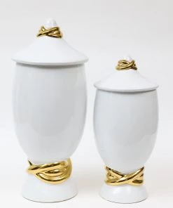 Inspire Me! Home Decor White Ceramic Jar With Elegant Gold Details (2 Sizes)