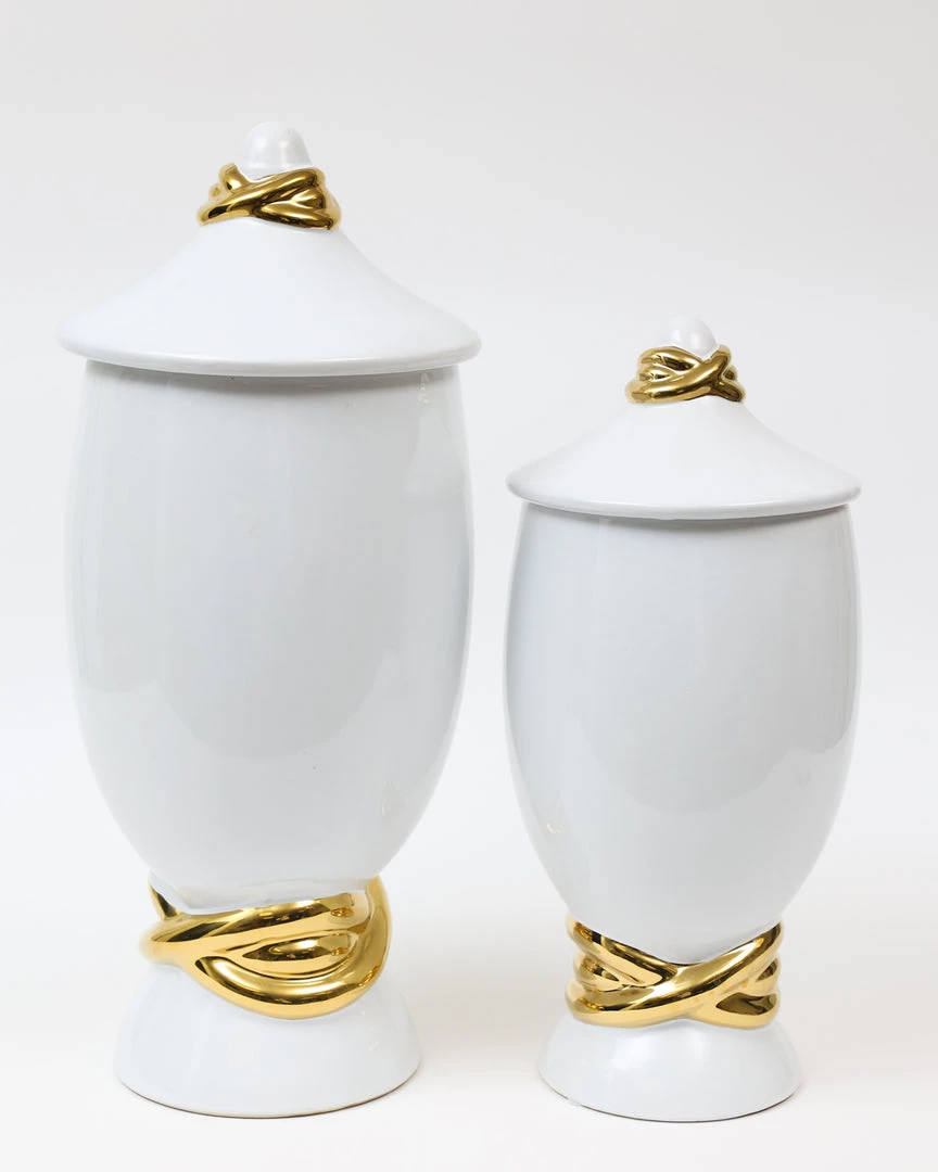 Inspire Me! Home Decor White Ceramic Jar With Elegant Gold Details (2 Sizes)