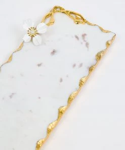 Inspire Me! Home Decor Small Rectangular Marble Tray With White Jeweled Flower Details