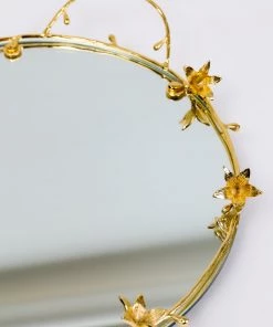 Inspire Me! Home Decor Round Mirrored Tray With Gold Flower Design