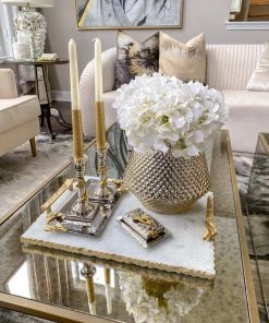 Inspire Me! Home Decor Silver Hammered Candlestick Set With Matching Tray