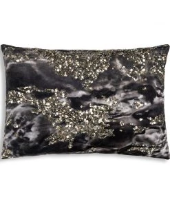 Cloud9d Amal - Charcoal Digital Printed Velvet Oblong Pillow W/ Gold And Silver Print - 20" X 14"