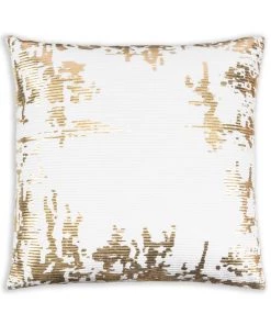 Cloud9d PILLOWS, RUGS, & THROWS Asra - White Velvet Pillow W/ Shiny Gold Foil Print - 20" X 20"