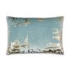 Cloud9d Asra - Oblong Teal Velvet Pillow W/ Quilting And Shiny Gold Foil Print - 20" X 14" PILLOWS, RUGS, & THROWS