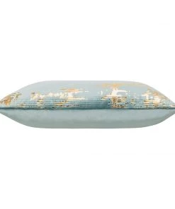 Cloud9d Asra - Oblong Teal Velvet Pillow W/ Quilting And Shiny Gold Foil Print - 20" X 14" PILLOWS, RUGS, & THROWS