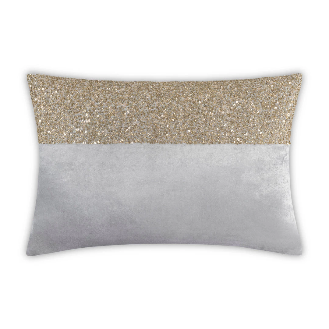 Cloud9d PILLOWS, RUGS, & THROWS Lena - Grey Velvet Pillow 5" Top Beaded In Gold Beadwork - 20" X 14"