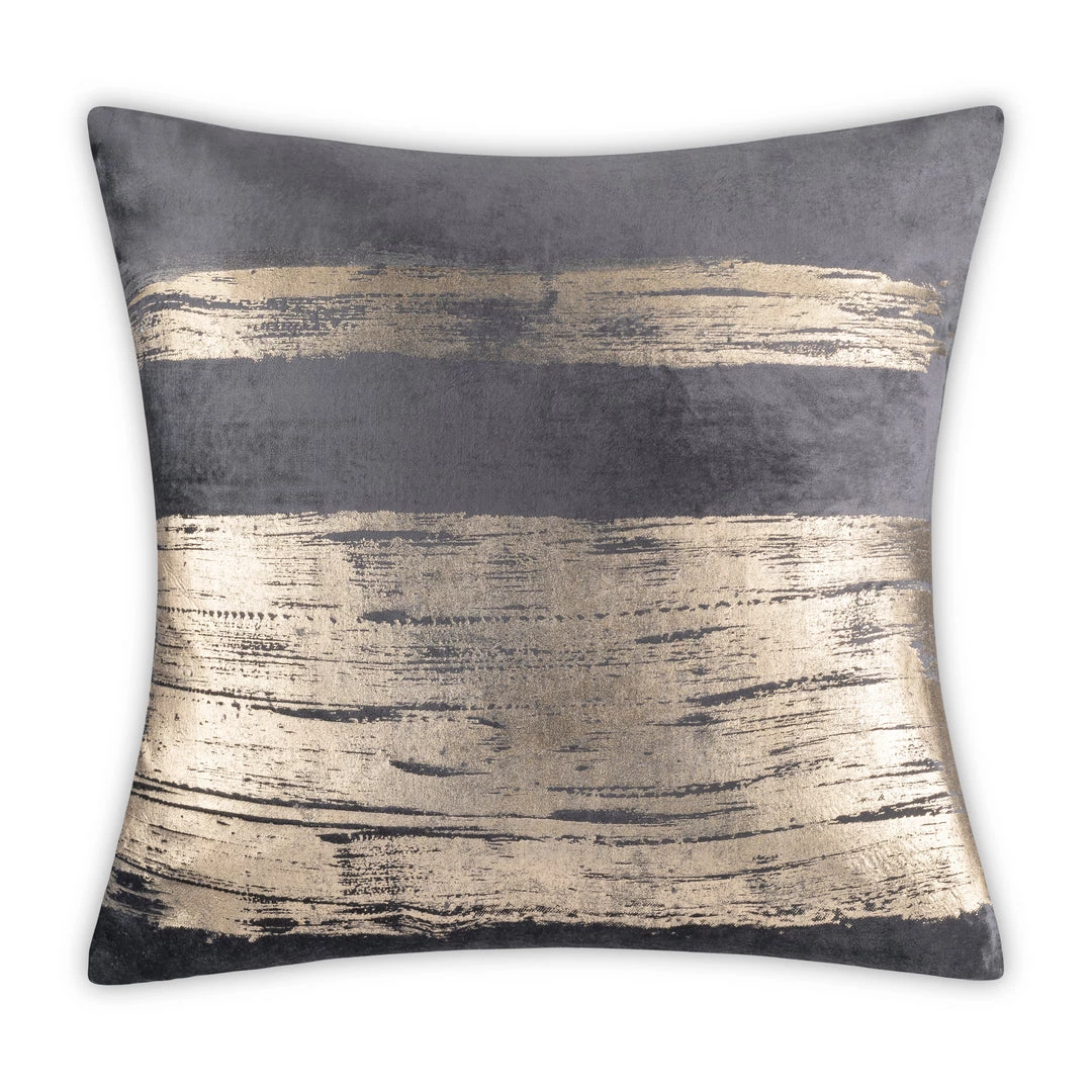 Cloud9d PILLOWS, RUGS, & THROWS Leyla - Charcoal Velvet Pillow W/ Hand Painted Gold Brushstrokes - 20" X 20"