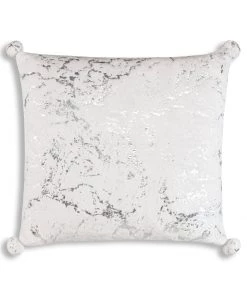 Cloud9d PILLOWS, RUGS, & THROWS Rami - Faux Fur Pillow W/ Silver Printing And Pom Pom Trim - 20" X 20"